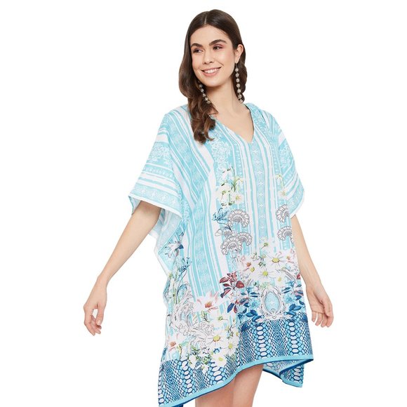Gypsie Blu Floral Printed Mini Dress Tunic Cover Ups for Ladies and Girls - Picture 7 of 9